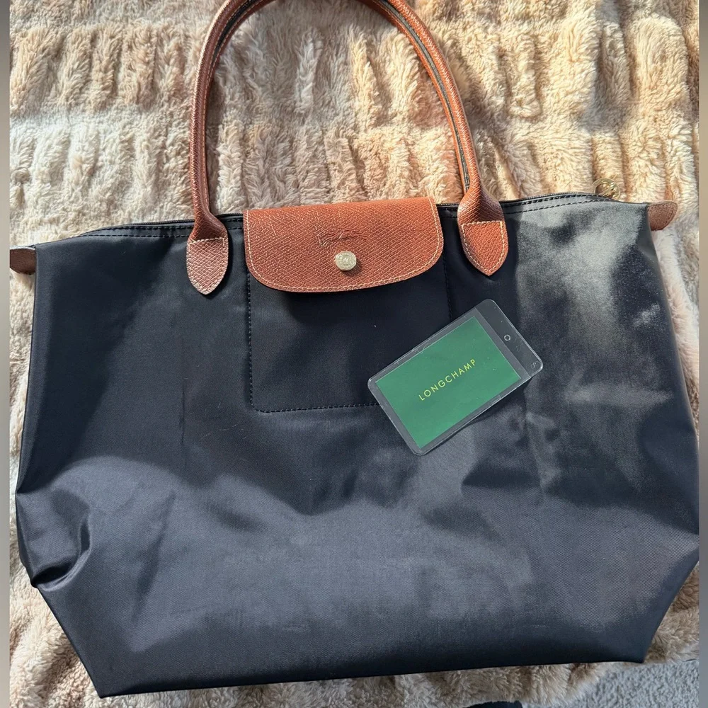 NWT Longchamp Le Pliage Shoulder Nylon Bag Tote, BLACK, large MADE IN FRANCE - Picture 1 of 3